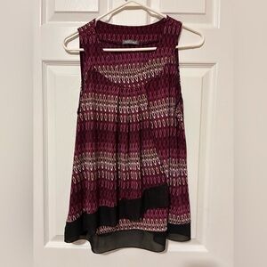 Roz & Ali Sleeveless Top Blouse Faux Wrap Purple Black Stretch Women’s Size L